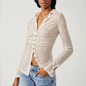 Free People Sequin Shirtee Top in Champagne Dreams